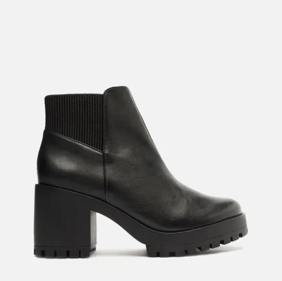 Arezzo Black Leather Block Heel Boots