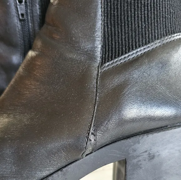 Arezzo Black Leather Block Heel Boots