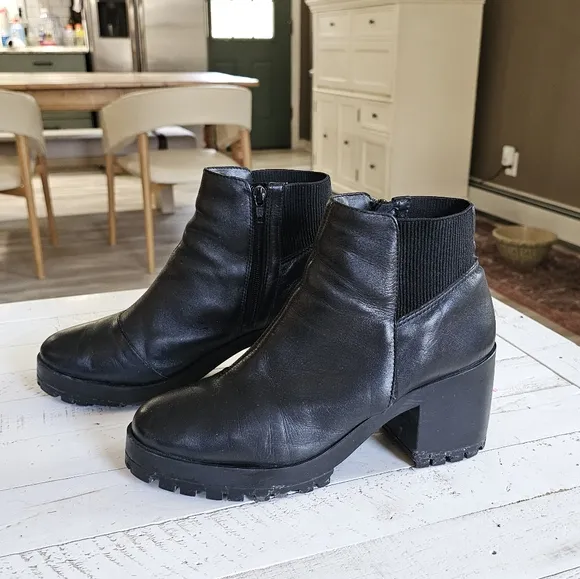 Arezzo Black Leather Block Heel Boots