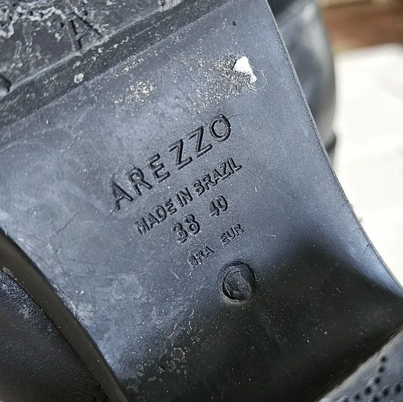 Arezzo Black Leather Block Heel Boots
