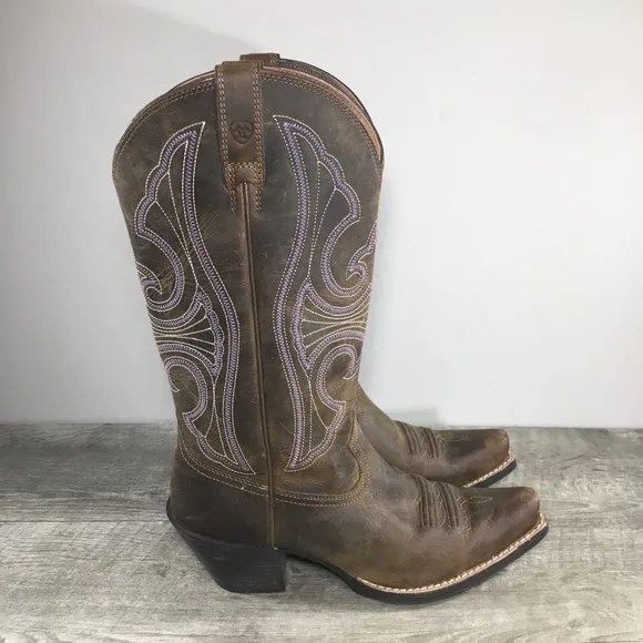 Ariat 10011953 Round Up D Toe Brown Leather Cowgirl Western Women's Boots 6.5