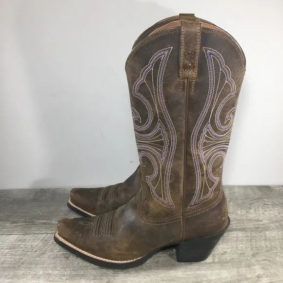 Ariat 10011953 Round Up D Toe Brown Leather Cowgirl Western Women's Boots 6.5