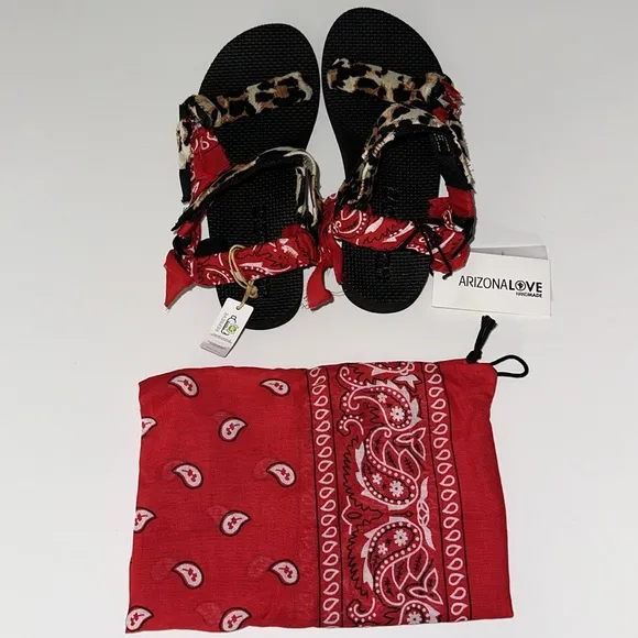 Arizona Love *Trekky* sandals leopard w red bandana 37 6.5/7 US