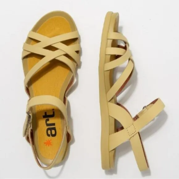 Art Metropolitan Larissa Comfort Flat Sandals Wheat Light Yellow Leather EU 40