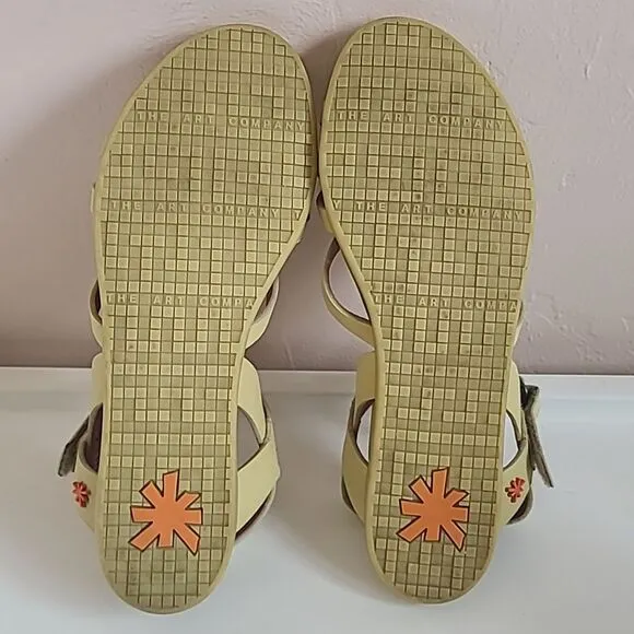 Art Metropolitan Larissa Comfort Flat Sandals Wheat Light Yellow Leather EU 40
