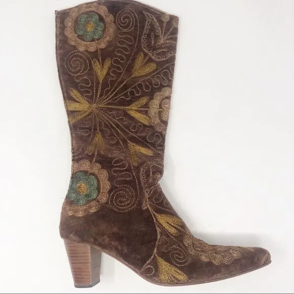 ARTEMIS | Turkish Brown Velvet Embroidered Boots