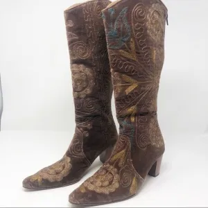 ARTEMIS | Turkish Brown Velvet Embroidered Boots