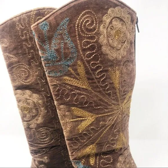 ARTEMIS | Turkish Brown Velvet Embroidered Boots