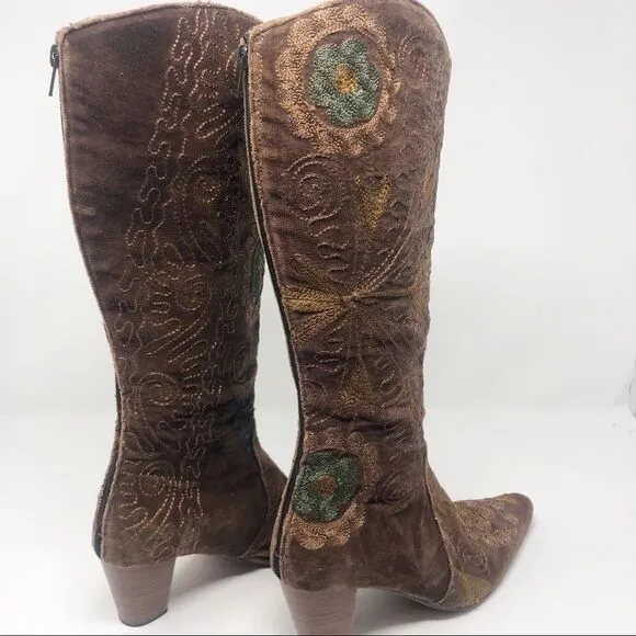 ARTEMIS | Turkish Brown Velvet Embroidered Boots