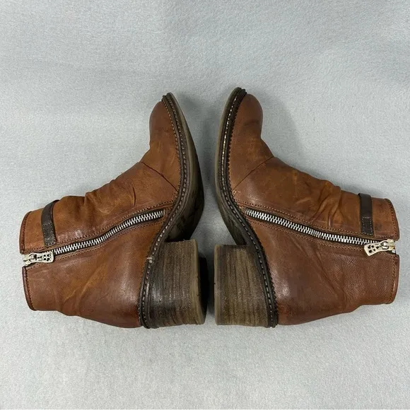 A.S. 98 Women's US 7/37 Yaron Ankle Booties Brown Leather Ankle Strap Stud Moto