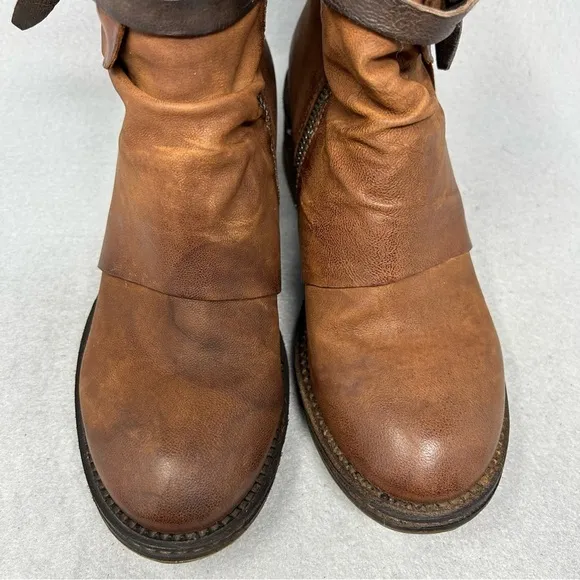 A.S. 98 Women's US 7/37 Yaron Ankle Booties Brown Leather Ankle Strap Stud Moto