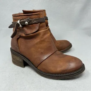 A.S. 98 Women's US 7/37 Yaron Ankle Booties Brown Leather Ankle Strap Stud Moto