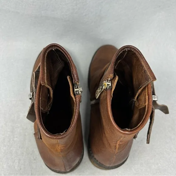 A.S. 98 Women's US 7/37 Yaron Ankle Booties Brown Leather Ankle Strap Stud Moto