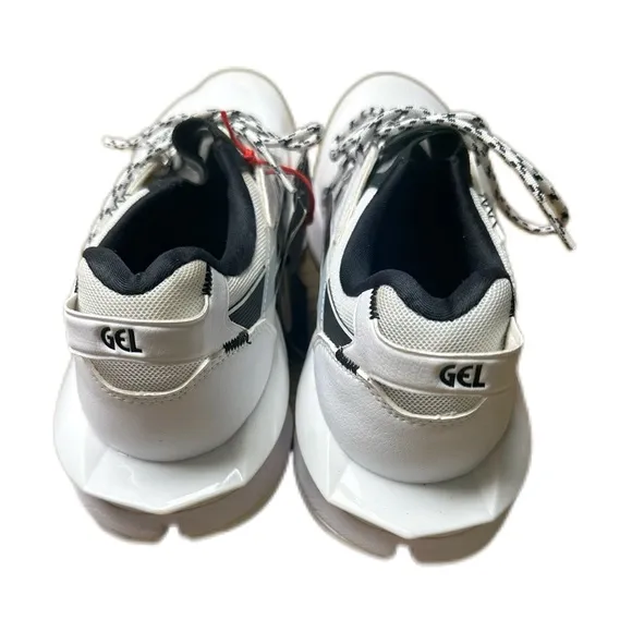 Asics White and Black Athletic Shoes with Mesh Upper
