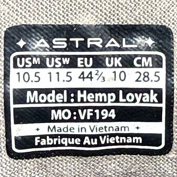 Astral Hemp Loyak Mens Size 10.5 Water Shoes Sneakers Gray Green VF194