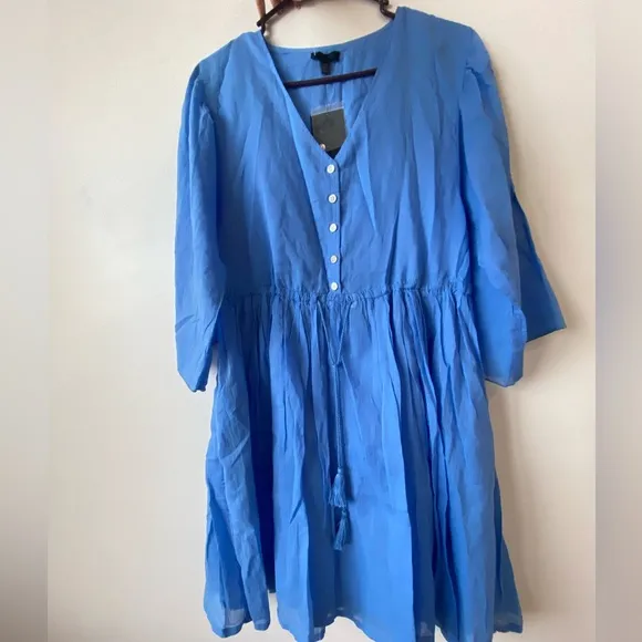 ATM Anthony Thomas Melillo Cotton V-Neck Mini Dress Sky Blue 3/4 Sleeve S $330
