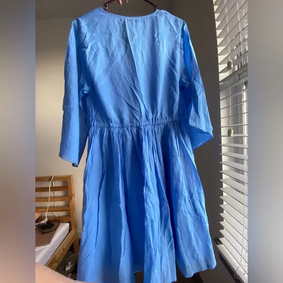 ATM Anthony Thomas Melillo Cotton V-Neck Mini Dress Sky Blue 3/4 Sleeve S $330