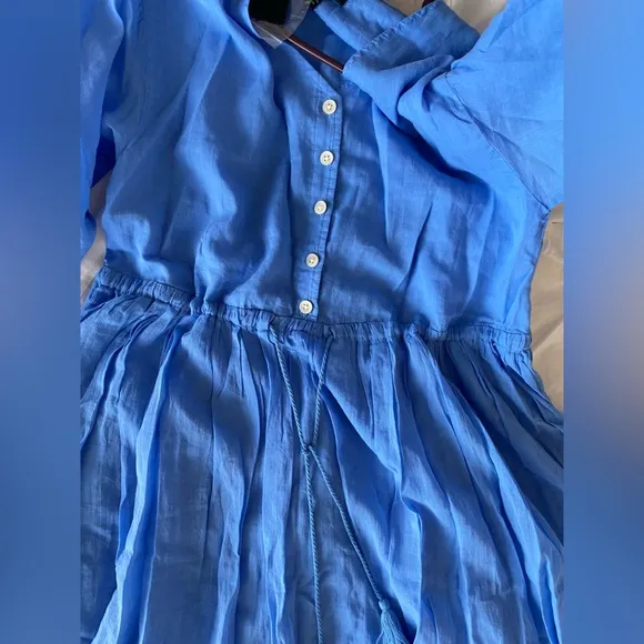 ATM Anthony Thomas Melillo Cotton V-Neck Mini Dress Sky Blue 3/4 Sleeve S $330