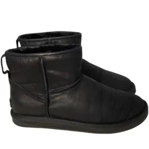 Australia Luxe Collective Short Black Sheepskin Lined Leather Ankle Boots 10.