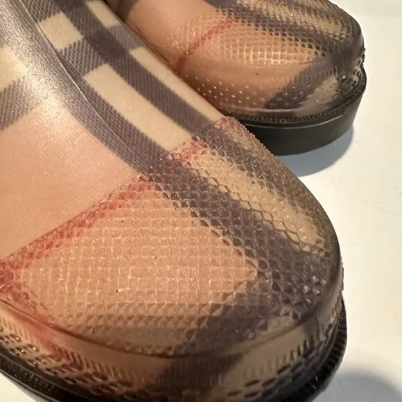 Auth BURBERRY House Plaid Tall Rain Boots, Size 38 EU/USA 7.5