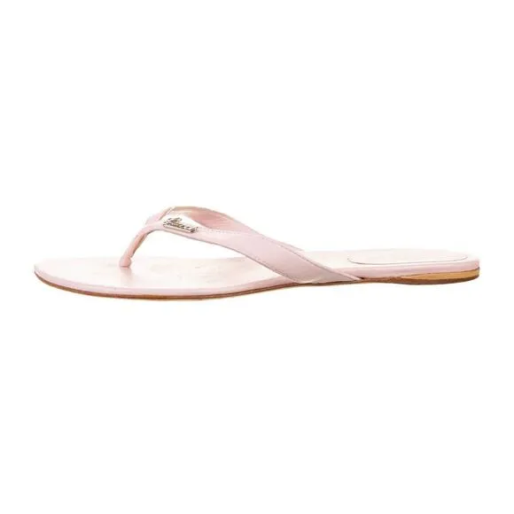 Authentic GUCCI Pink Leather Thong Sandals Flip Flops Size EU 36.5