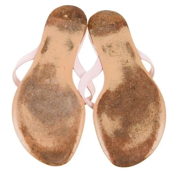 Authentic GUCCI Pink Leather Thong Sandals Flip Flops Size EU 36.5
