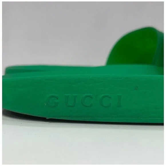 Authentic Gucci Unisex Green Rubber Slide Sandals Size US Women 10/Men 8