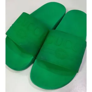 Authentic Gucci Unisex Green Rubber Slide Sandals Size US Women 10/Men 8