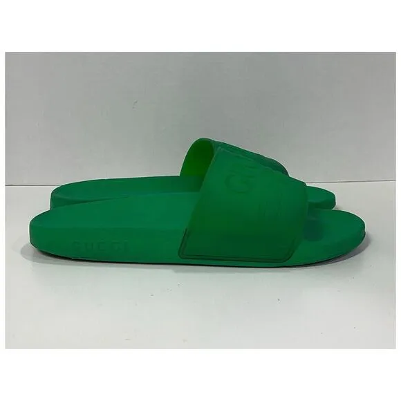 Authentic Gucci Unisex Green Rubber Slide Sandals Size US Women 10/Men 8
