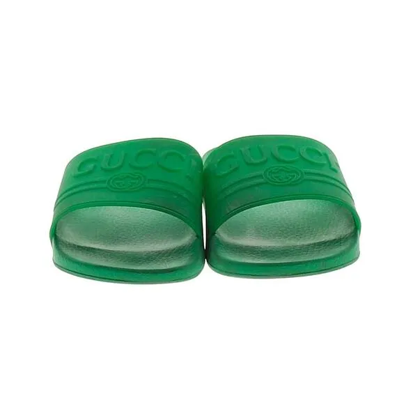 Authentic Gucci Unisex Green Rubber Slide Sandals Size US Women 10/Men 8