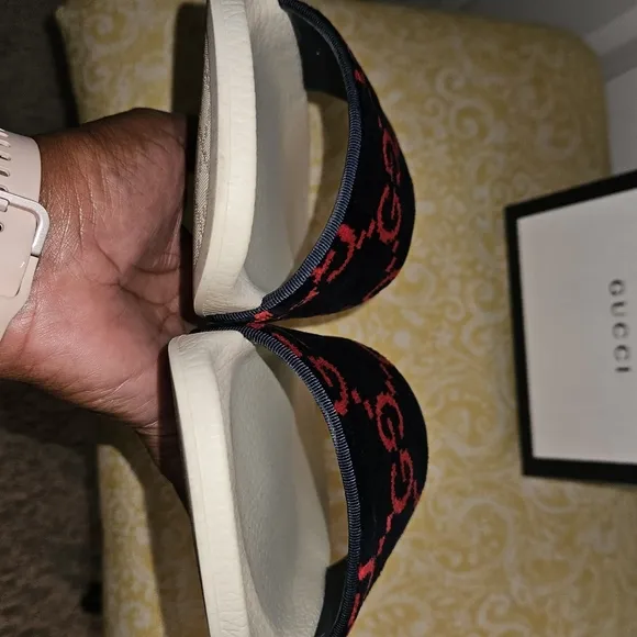 Authentic Gucci Women's Black and Red Slide Sandals