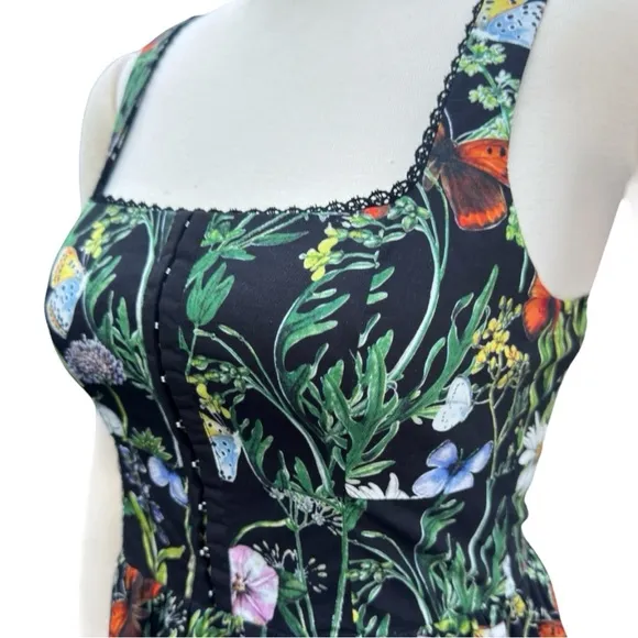 Avec Les Villes Butterfly Floral Print Square Neckline Corset Fit &amp; Flare Dress