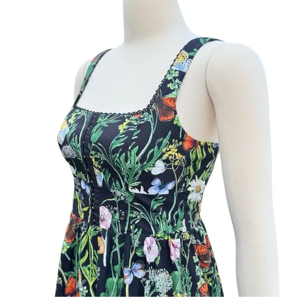 Avec Les Villes Butterfly Floral Print Square Neckline Corset Fit &amp; Flare Dress