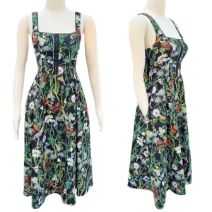 Avec Les Villes Butterfly Floral Print Square Neckline Corset Fit &amp; Flare Dress