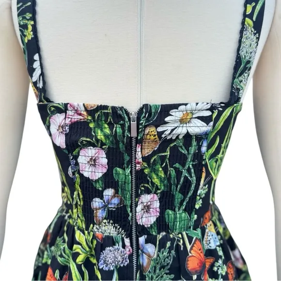Avec Les Villes Butterfly Floral Print Square Neckline Corset Fit &amp; Flare Dress