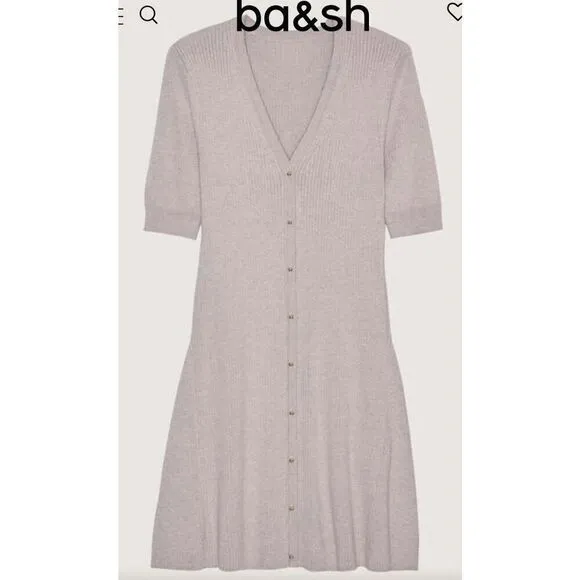 Ba&amp;sh Kai Ribbed Knit Mini Dress in Biege NWT Size Medium