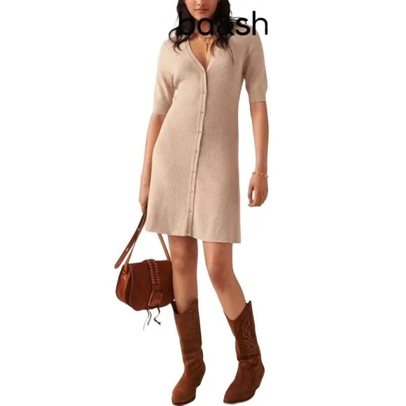 Ba&amp;sh Kai Ribbed Knit Mini Dress in Biege NWT Size Medium