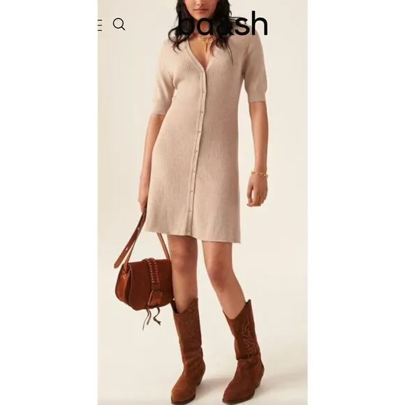 Ba&amp;sh Kai Ribbed Knit Mini Dress in Biege NWT Size Medium