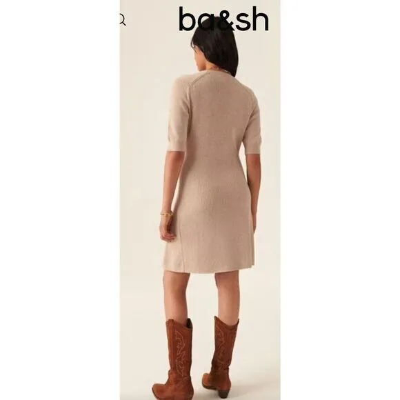 Ba&amp;sh Kai Ribbed Knit Mini Dress in Biege NWT Size Medium