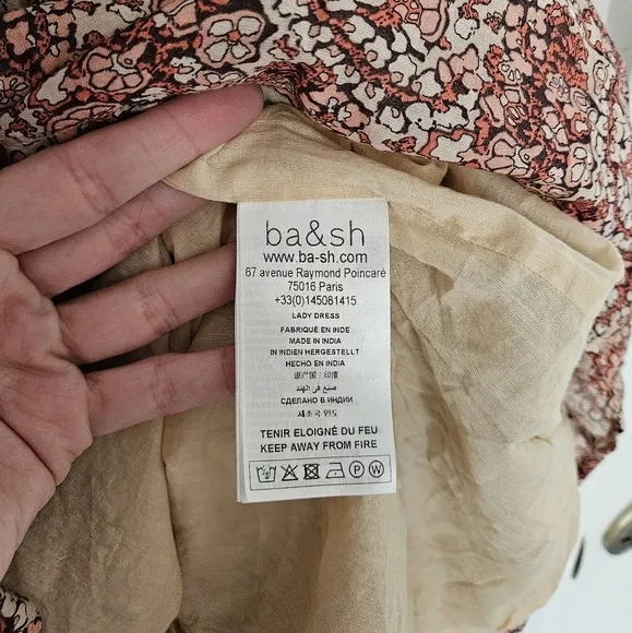 ba&amp;sh Pink Beige Iris Short Floral Dress Size Small