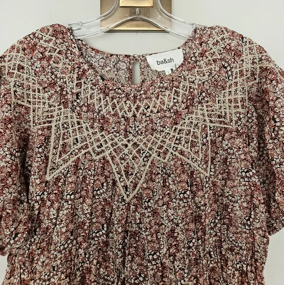 ba&amp;sh Pink Beige Iris Short Floral Dress Size Small