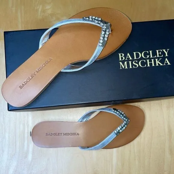 Badgley Mischa Alee Sandals in silver metallic leather with embellished straps