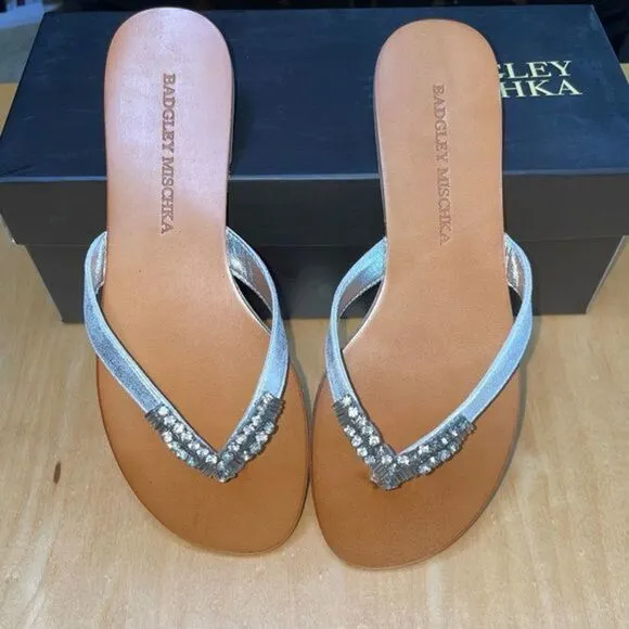Badgley Mischa Alee Sandals in silver metallic leather with embellished straps