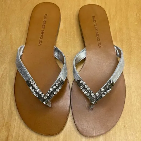 Badgley Mischa Alee Sandals in silver metallic leather with embellished straps