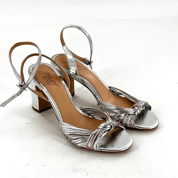 Badgley Mischka Christen Metallic Knot Heels 7.5 Silver Leather NWOT Sandals
