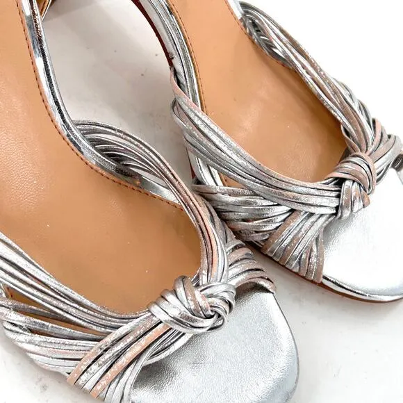Badgley Mischka Christen Metallic Knot Heels 7.5 Silver Leather NWOT Sandals