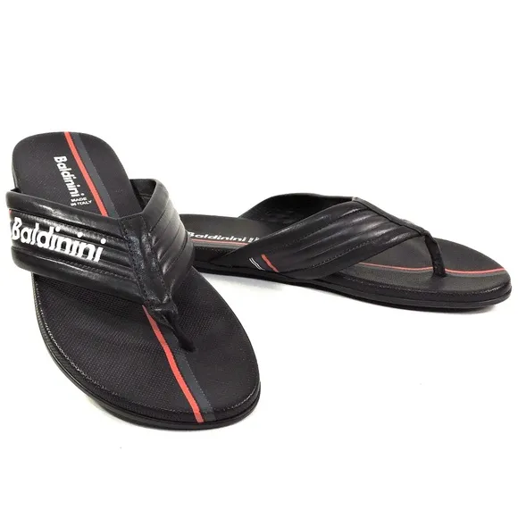 BALDININI 🇮🇹 MEN'S BLACK SOFT LEATHER COMFORT FLAT SUMMER SANDALS