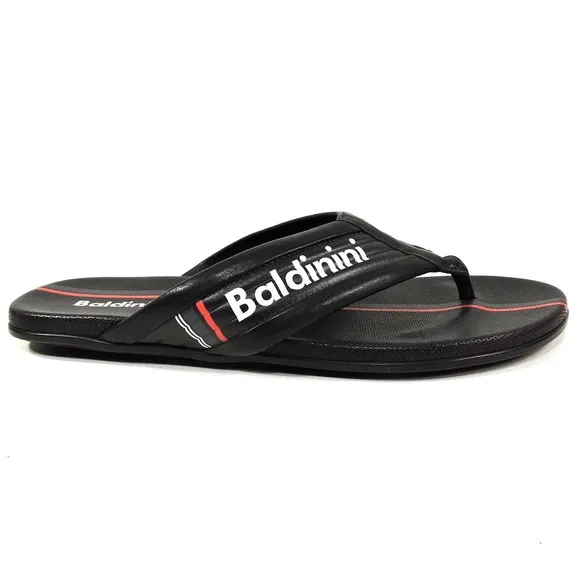 BALDININI 🇮🇹 MEN'S BLACK SOFT LEATHER COMFORT FLAT SUMMER SANDALS