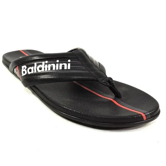 BALDININI 🇮🇹 MEN'S BLACK SOFT LEATHER COMFORT FLAT SUMMER SANDALS