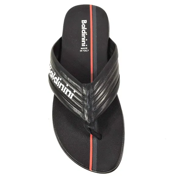 BALDININI 🇮🇹 MEN'S BLACK SOFT LEATHER COMFORT FLAT SUMMER SANDALS
